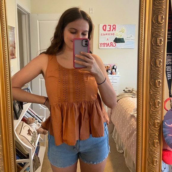 Rusty orange peplum top - Picture 2 of 3